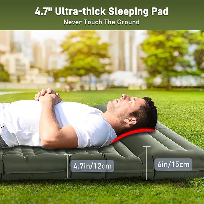 Elegear CumbreX™ Double Sleeping Pad for Camping, 4.7" Ultra-Thick Inflatable Camping Sleeping Pad 2 Person with Built-in Foot Pump, Portable Camping Sleeping Mat for Backpacking Hiking Tent, Full