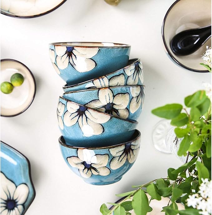 Porcelain Dinnerware SetHand-Painted Dinnerware Set Blue Rice Bowl Soup Bowl Dinner Plate Fish Plate Combination Ceramic Household Service for 2, Tableware Gift