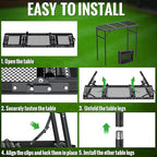 GARLLEN Folding Grill Table, 3-Height Adjustable Lightweight Grill Table with Heat-Resistant Tabletop, Portable Aluminum Camping Table for BBQ, Picnic, Cooking, 35.4" L x 15.7" W, Threaded Install