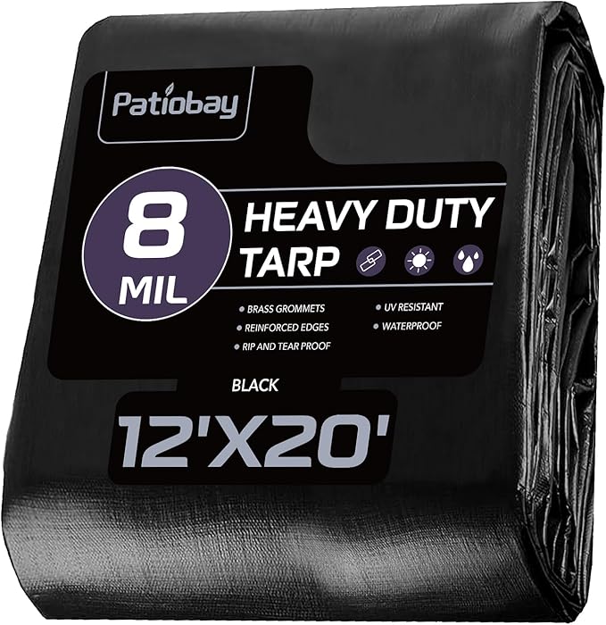 Tarp 12x20 Feet, 8 Mil Large Waterproof Tarps Heavy Duty with Grommets Every 23.6", Thick Plastic Tarp, UV Resistant Tear&Fade Resistant, Reinforced Edges for Outdoor Pool Camp Tent