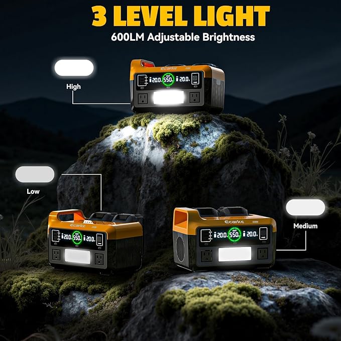 Ecarke 550W Portable Power Inverter Compatible with DeWalt 20V Battery, DC 18V to AC 110V Pure Sine Wave Power Station 2 AC Outlets,2 USB-A&1 USB-C 20W, 600LM LED Outdoor Emergency Use(No Battery)