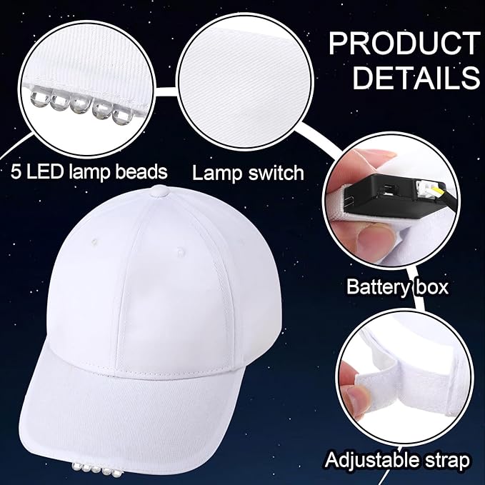 Syhood 2 Pieces LED Baseball Caps Flashlight Hats Hands Free Baseball Caps with Light Built in 5 Battery Powered Headlamp LED Hats Light for Men Fishing Jogging Camping Hand Work