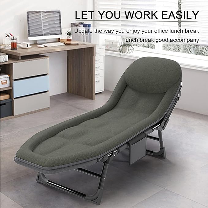 Camping Cot for Adults with Cushion, Portable Folding Cot, 5-Position Chaise Lounge Chair for Outdoor, Camping, Pool, Beach, Patio Relaxation