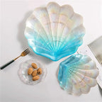 Camping Plates Creative Shell-Shaped Glass Dinner Plate Gradient Color Plate Salad Fruit Plate Dessert Home Kitchen Plate Tableware Decorative Plate(13cm)