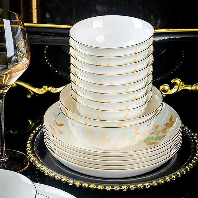 Cups and Saucers Set Nordic Ceramic Tableware Suit Glaze Dish Combination Dishes Suitable for Family Hotel Restaurant 60 Piece