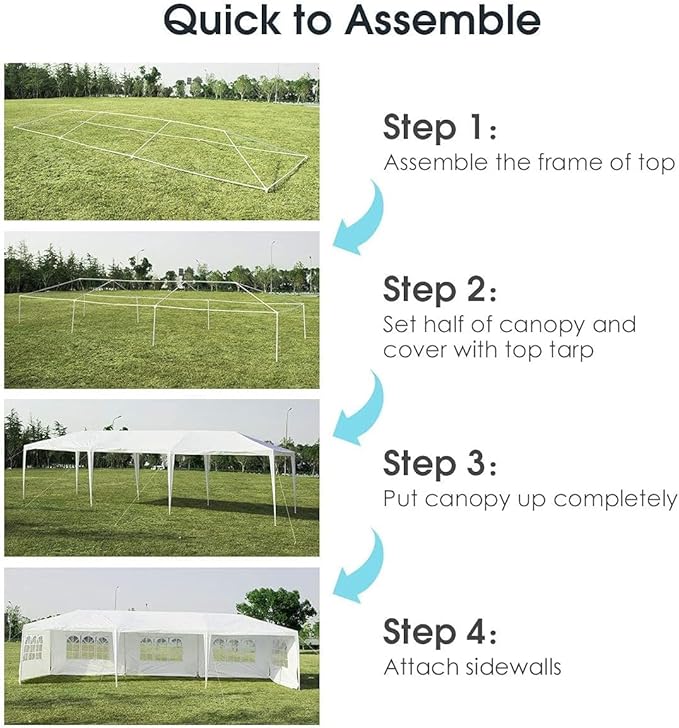 Tangkula 10x30 Ft Canopy Tent, Heavy Duty Party Tent with 5 Removable Sidewalls, Wind Ropes, Ground Stakes, Outdoor White Wedding Tents for Parties, Events, Backyard