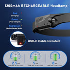 Headlamp Rechargeable LED (2 Pack) 230° Wide Beam, USB-C Lightweight Head Lamp, Long Runtime, Water-Resistant for Camping, Hiking, Running, Fishing, Repair Work