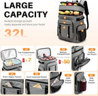 NOL Natural Organic Lifestyle Double Deck Large Waterproof Insulated Cooler Backpack for Men & Women, 32L/57 Cans Leak Proof Cooler Lunch Backpack for Camping, Hiking, Fishing, Picnic，Light Gray