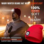 Unisex Beanie Hat with Light, Rechargeable Headlamps Cap, Gifts for Men, Hiking, Camping headlamps, Cool Gadget Birthday Gifts for Men, Women, Dad, Father, Boyfriend, Red