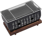 Japanese Style Hibachi Grill, Portable Tabletop Yakitori Charcoal Grill for Indoor Outdoor BBQ with Wooden Base & Wire Mesh 4.9x4.5x9.4in