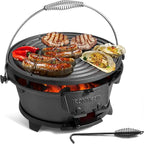 IronMaster Hibachi Grill, 100% Cast Iron, Tabletop Small Portable Charcoal Grill for Outdoor Camping - 2 Heights, Air Control, Coal Door, Ideal for 2 People