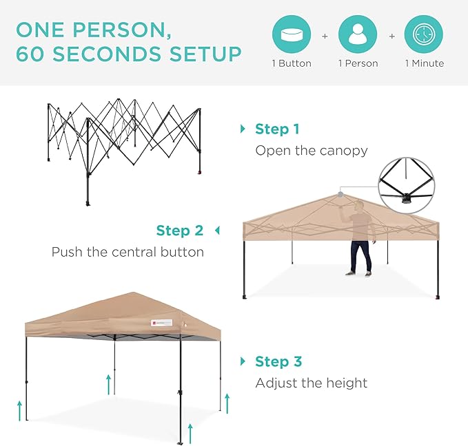 Best Choice Products 10x10ft Pop Up Canopy Tent, Outdoor Shade, 1 Person 1 Minute Set Up, Carry Case, 4 Weight Bags - Tan