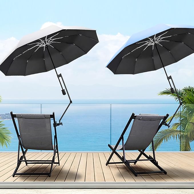 UPF 50+ UV Protection Beach Umbrella with Adjustable Universal Clamp