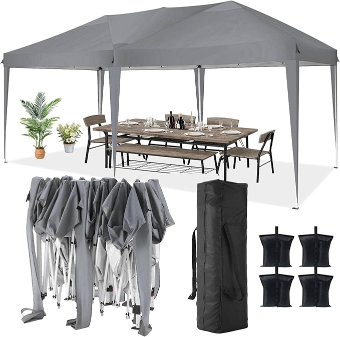 COBIZI 10x20 Pop Up Canopy Tent Party Tents for Parties Weddings Backyard Waterproof Outdoor Commercial Instant Canopy Event Tent with Stakes, Ropes,Sandbags, Gray
