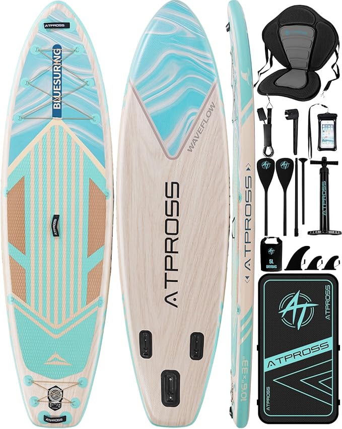 10'6''x33''Inflatable Stand Up Paddle Board, 400lbs Extra Wide Stand Up Paddleboard with Kayak Seat, Anti-Slip EVA Deck Premium SUP Accessories Kit, Non-Slip Stable Deck Boat for Yoga Fishing Surf