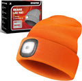 Unisex Beanie Hat with Light, Rechargeable Headlight Cap, Valentines Day Gifts for Him, Cool Gadget Gifts for Him, Birthday Gifts for Women, Gifts for Men, Orange
