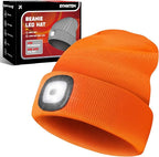 Unisex Beanie Hat with Light, Rechargeable Headlight Cap, Valentines Day Gifts for Him, Cool Gadget Gifts for Him, Birthday Gifts for Women, Gifts for Men, Orange