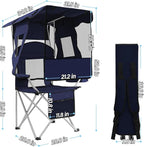 ptlsy Folding Camping Chair with Canopy, Beach Chair with Canopy Shade with Cup Holders, Cooler Bag for Camping, Fishing, Beach, Sports and Concert (Navy)