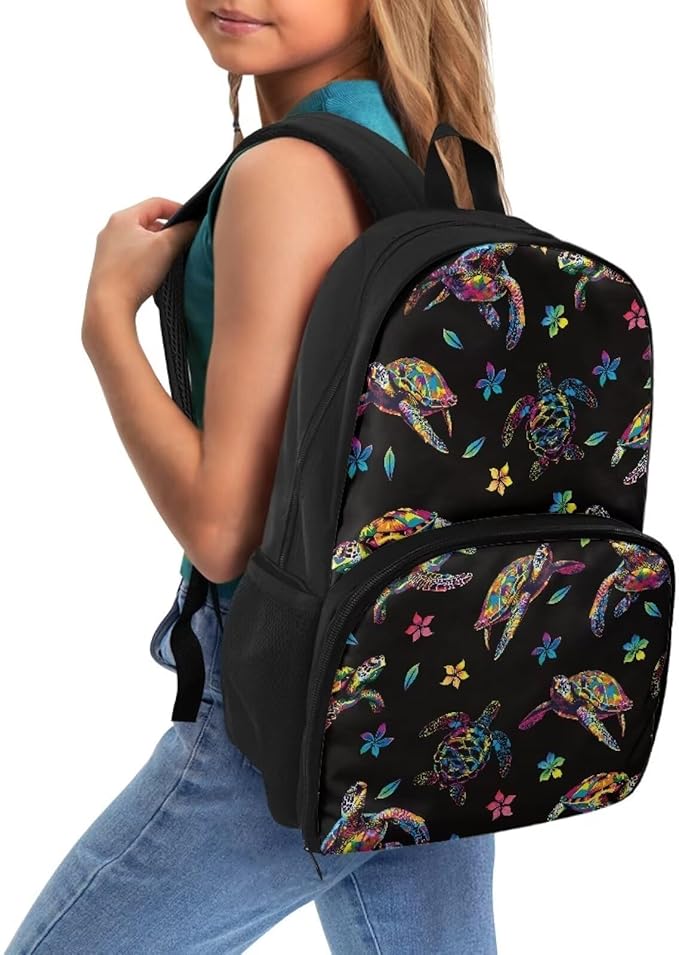 School Bags for Adults Kids, Insulated Cooler Lunch Box Backpack for Middle High School Student, Men Women Office Travel Pianic Hiking Dayback, Sea Turtle Flowers
