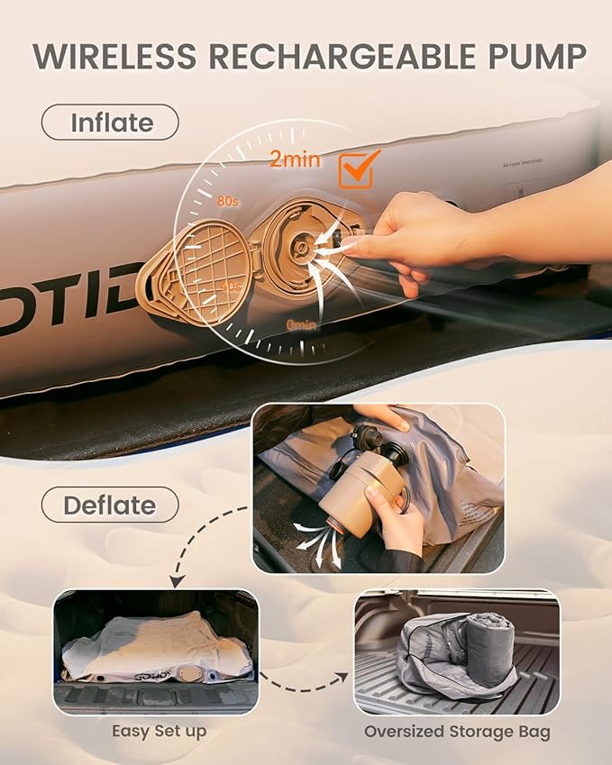 Short Truck Bed Mattress 5-5.5ft for Mid-Size Pickup, Truck Bed Air Mattress for Tacoma Jeep Gladiator JT, Rechargable Built in Pump, Integrated Pillow