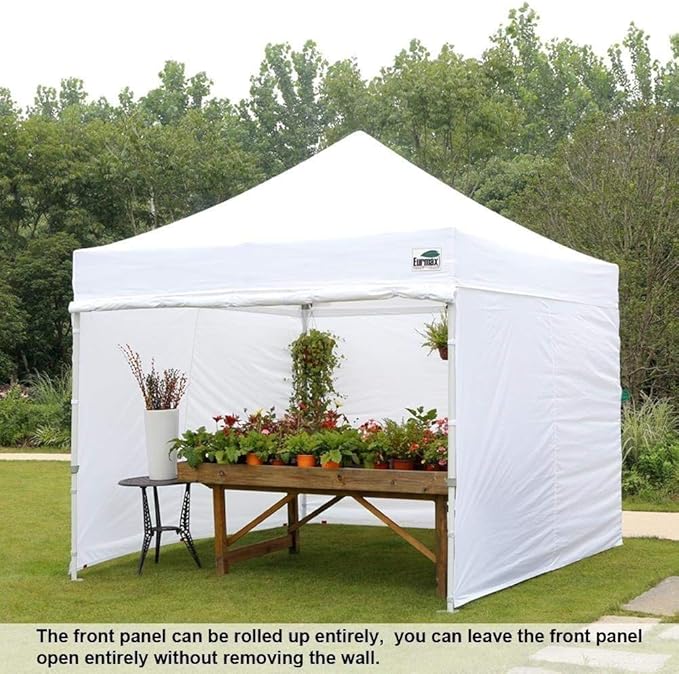 Eurmax USA 10'x10' Pop-up Canopy Tent Commercial Instant Canopies with 4 Removable Zipper End Side Walls and Roller Bag, Bonus 4 SandBags(Khaki)