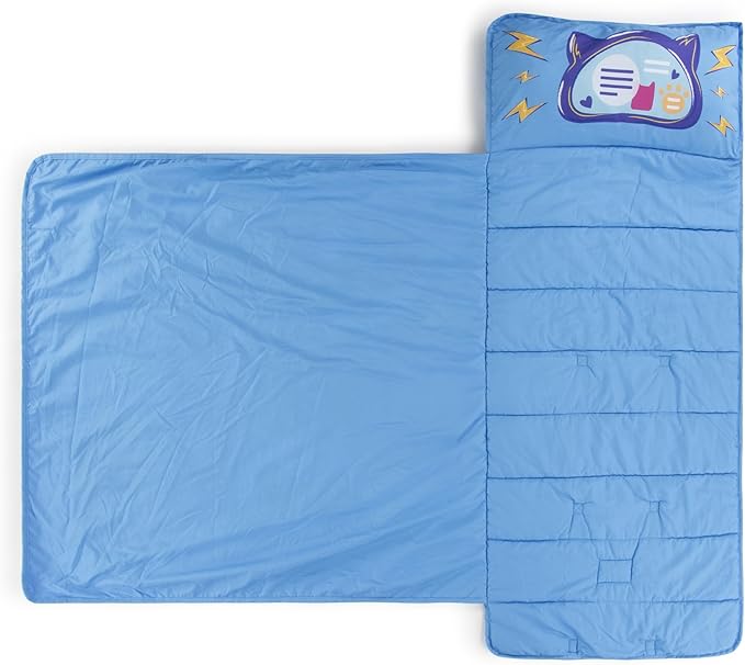 Jay Franco Kids Nap Mat with Embedded Pillow & Blanket – Soft 46"x20" Microfiber Sleeping Bag with Name Tag & Handle for School, Travel, Sleepover
