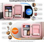 Mini Fridge, 4 Liter/6 Can Mini Makeup Fridge, 110V AC/ 12V DC Portable Thermoelectric Cooler&Warmer for Skincare, Drink, Cosmetic, Medicine, Small fridge for Bedroom, Office, Dorm, Car, Pink