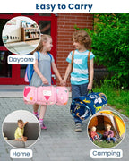 Toddler Nap Mat with Pillow and Minky Blanket, Large 55"x38" Sleeping Bag, Washable, Lightweight, Easy to Roll, Perfect for Preschool, Daycare, Kindergarten, Travel, Boys and Girls-Dinosaur