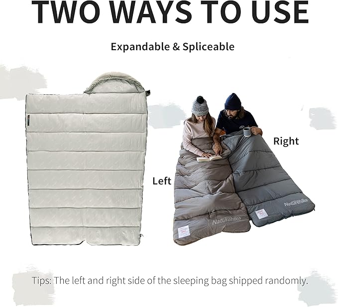 Naturehike Sleeping Bag for Adults with Hood, 33-53℉ Lightweight Hollow Cotton Sleeping Bag, 3 Seasons Waterproof Spliceable Sleeping Bags for Camping, Hiking, Traveling