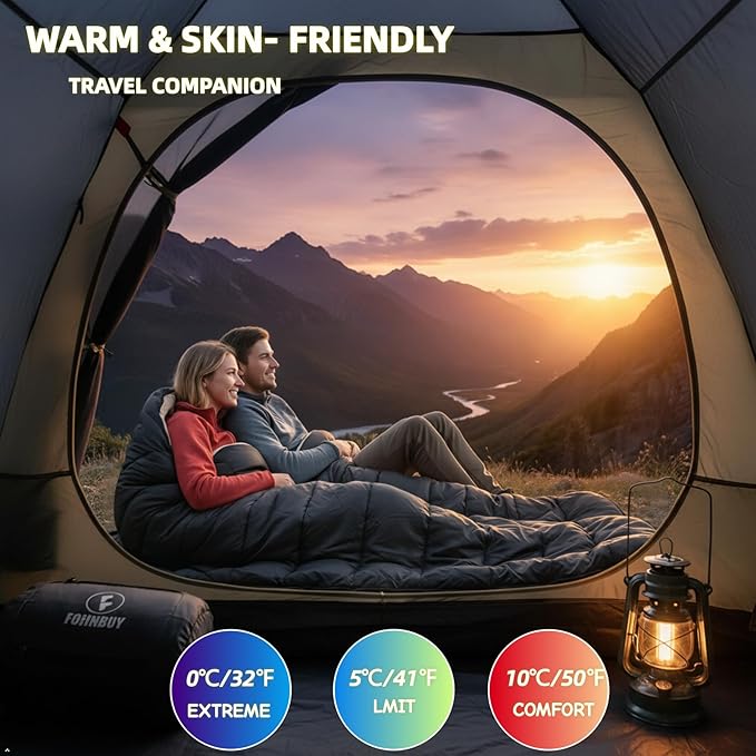 Double Sleeping Bag for Adults Cold Weather Queen Size 2 Person Waterproof Sleeping Bag, Perfect for Couples Family Camping or RV Traveling & Bedding
