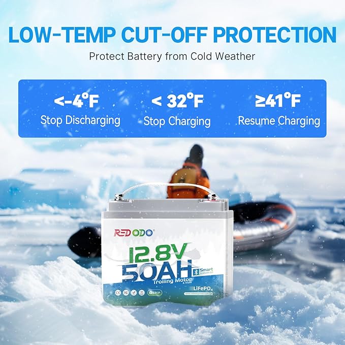 Redodo Bluetooth 12V 50Ah LiFePO4 Battery Bulit in BMS, Low-Temp Protection, 10 Years Lifetime, Lightweight Lithium Battery Perfect for RV, Solar, Boat Marine and Trolling motor Camping 2 Pack