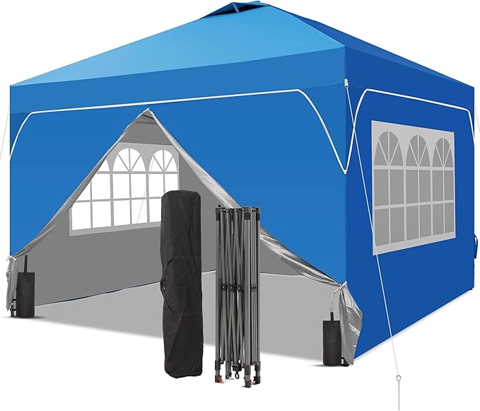 GDY 10x10FT Pop Up Canopy Tent with One Push Setup, Easy to Install with 4-Sidewalls for Events, Parties, Camping, Outdoor Gazebo with 4-Sandbags, Navy Blue.
