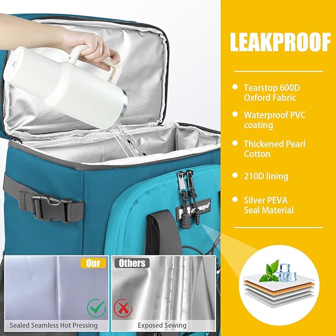 Backpack Cooler - AYAMAYA Upgrade Leakproof Cooler Backpack with Padded Top Handle, 40 Cans Large Waterproof Insulated Camping Coolers for Beach, Fishing, Picnic, Travel, BBQ