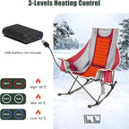 SUNNYFEEL Heated Rocking Camping Chair 2 Pack Fully Padded Patio Folding Chair Portable Oversized Outdoor Rocker High Back Lawn Recliner with Side Pocket Camp Rocker Chairs for Adults 500 LBS Red