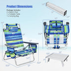 Tangkula Backpack Beach Chair with Table, 5-Position Lay Flat Beach Chairs with Cooler Bag, 2 Cup Holders, Towel Bar, Lightweight Low Folding Beach Chair with Backpack Straps