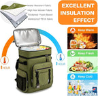 NOL Natural Organic Lifestyle Double Deck Large Waterproof Insulated Cooler Backpack for Men & Women, 32L/57 Cans Leak Proof Cooler Lunch Backpack for Picnic, Camping, Beach, Outdoor, Amy Green