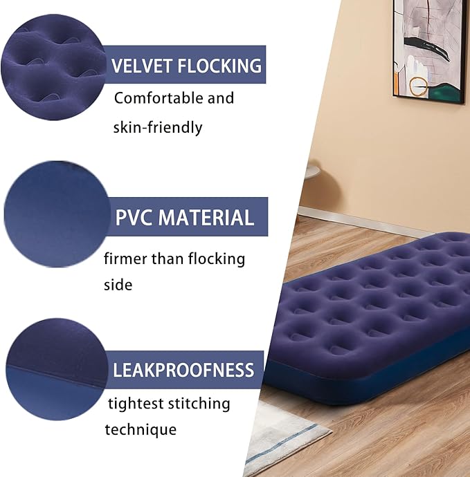 Twin Size Air Mattress Inflatable Bed, Blow Up Mattress Camping Sleeping Pad