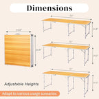 Camping Folding Table with Adjustable Height, 6ft Folding Portable Camping Table, Durable Aluminum Frame, RV Dining Tables, Grill, DJ, BBQ, Dining, Picnic, Cooking, Beach, Garden, Wood Grain Color