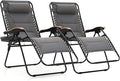 MAISON ARTS Oversized XXL Padded Zero Gravity Chair Set of 2, 30" Wide Seat Foldable Patio Recliner, Anti Gravity Outdoor Lawn Chair with Cup Holder & Pillow, Supports 400lbs, Grey