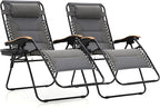 MAISON ARTS Oversized XXL Padded Zero Gravity Chair Set of 2, 30" Wide Seat Foldable Patio Recliner, Anti Gravity Outdoor Lawn Chair with Cup Holder & Pillow, Supports 400lbs, Grey