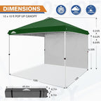 EAGLE PEAK Commercial Canopy 10x10 Pop Up Canopy Tent with 1 Sidewall, Easy Setup Heavy Duty Instant Event Shelter for Vendors & Markets, Outdoor Sun Shade, Green