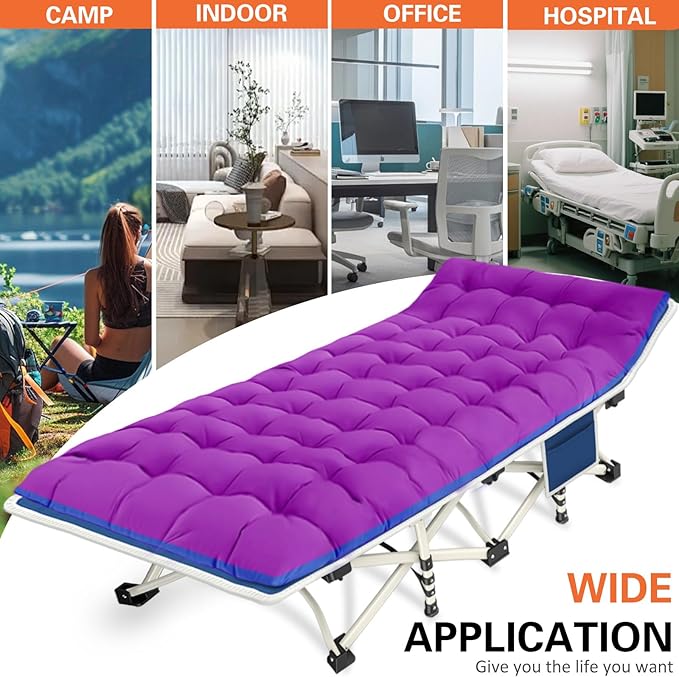 Camping Cot with Comfortable Mat 2 Pack Cots for Sleeping with Pad Heavy Duty Camping Bed Sleeping Cot with Carry Bag Folding Cots for Adults Home Office Nap Vocation Outdoor Indoor Easy to Set Up