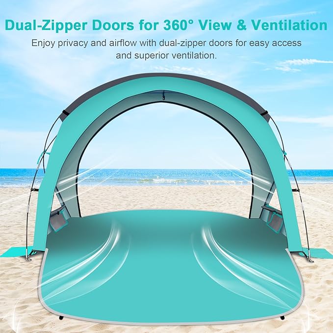 Gorich Beach Tent Sun Shelter with UPF50+ UV Protection for 1-2/3/4-5/6-7 Person, Lightweight & Portable Beach Shade Canopy with 2 Zippered Doors, Easy Setup Family Beach Umbrella