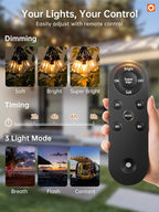 addlon 78FT(72+6) Solar String Lights Outdoor, Waterproof Solar Powered Outside Lights with Remote & USB Port, ST38 LED Shatterproof Bulbs, Dimmable Solar Light for Camping Backyard Porch
