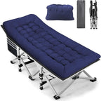 Portable Camping Cot, Sleeping Cot for Adult, 28" Extra Wide Heavy Duty Folding Cot Max Load 600LBS with Thick Mattress, Portable Camping Bed for Camp Outdoor/Office, Home Nap (Blue)