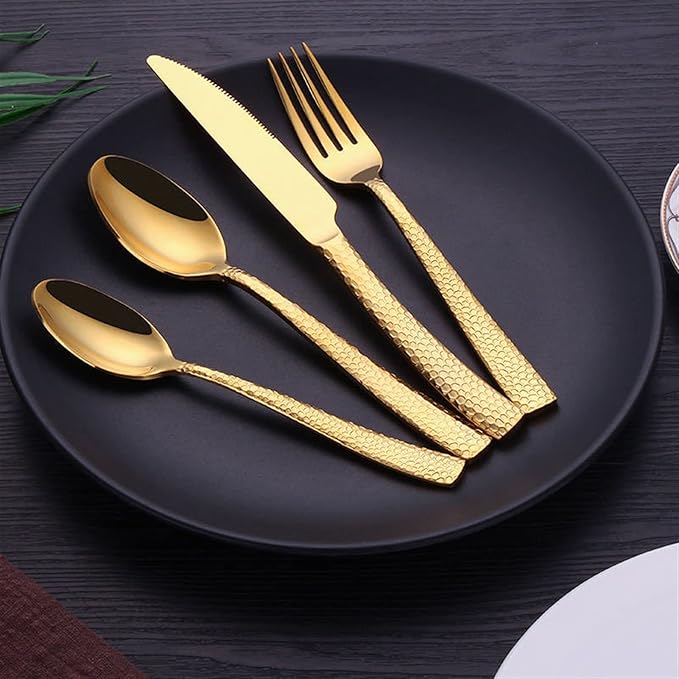 Flatware Sets 4pcs/Set Golden ?Portable Stainless Steel Cutlery Complete of Dining Tableware Kitchen Gadget Sets Dinner Forks Knives Spoon,