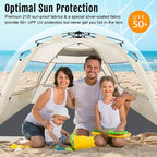 WhiteFang Deluxe Pop Up Beach Tent Sun Shade Shelter for 3-4/5-6 Person, UV Protection, Extendable Floor with 3 Ventilating Windows Plus Carrying Bag, Stakes, and Guy Lines
