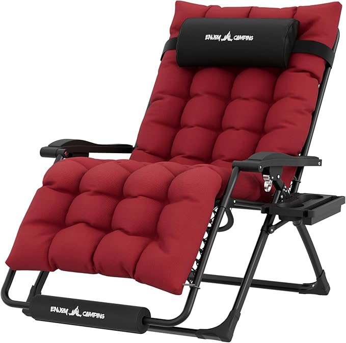 UDPATIO Zero Gravity Chair Oversized Outdoor Anti Gravity Chairs Patio Lounge Folding Adjustable Chair with Cup Holder, Foot Pad & Padded Headrest, Supports 500lbs (1, Red, 33in)