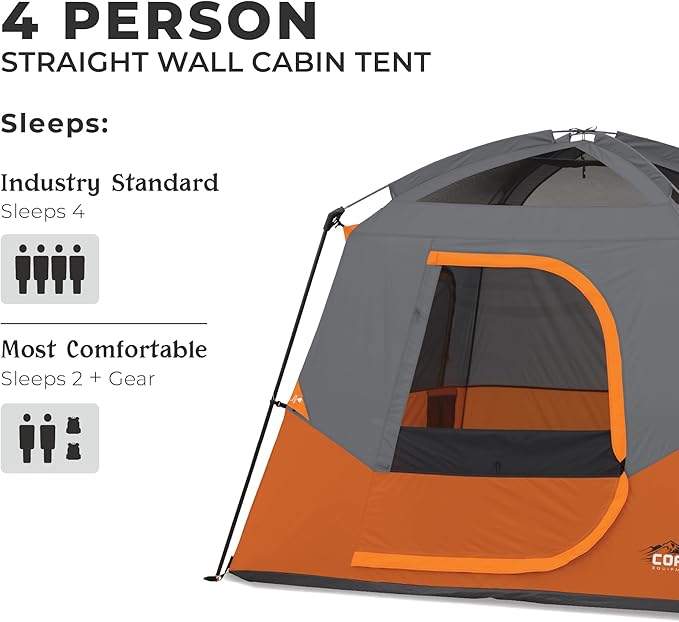 CORE Tent for Family Camping | 4 Person & 6 Person Portable Camp Tent with Carry Bag for Outdoor Car Camping | Included Gear Loft Organizer for Camp Accessories