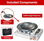 Detachable Grill Pan & Gas Stove Combo with Safety Auto-Eject | Portable Suitcase Design for Camping, Tailgating, Picnics, Indoor/Outdoor Cooking & Hot Pot